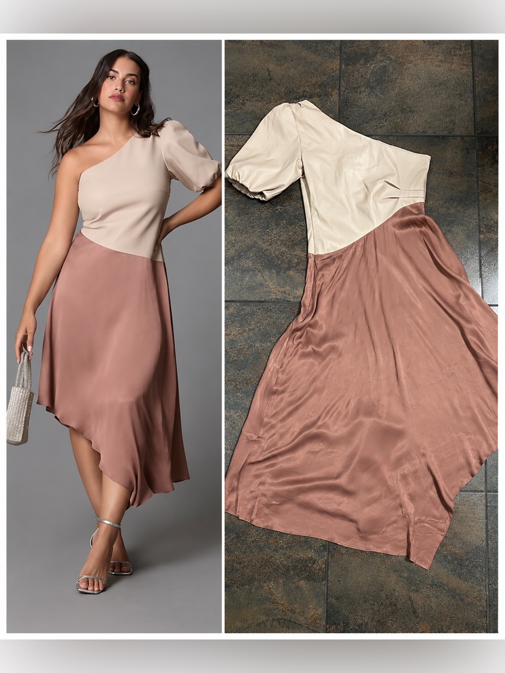 Anthropologie Faux Leather One Shoulder Midi Dress Asymmetrical Size 6